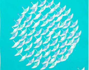 Organic Cotton Furoshiki: Turquoise Crane Japanese Gift Wrap (50x50cm)