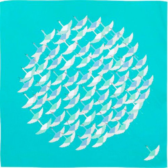 Organic Cotton Furoshiki: Turquoise Crane Japanese Gift Wrap (50x50cm)