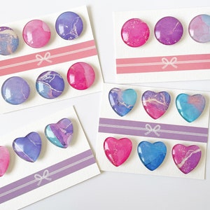 Glass Magnets, Alcohol Ink Designed Paper Magnets, Heart/Round Fridge Magnets Set, Office Magnets, Decorative Magnets, Gifts for Her, #1