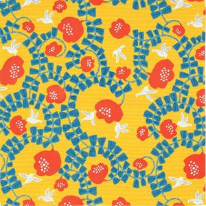 Japanese Hummingbird Furoshiki Wrap, Yellow Cotton 70x70cm