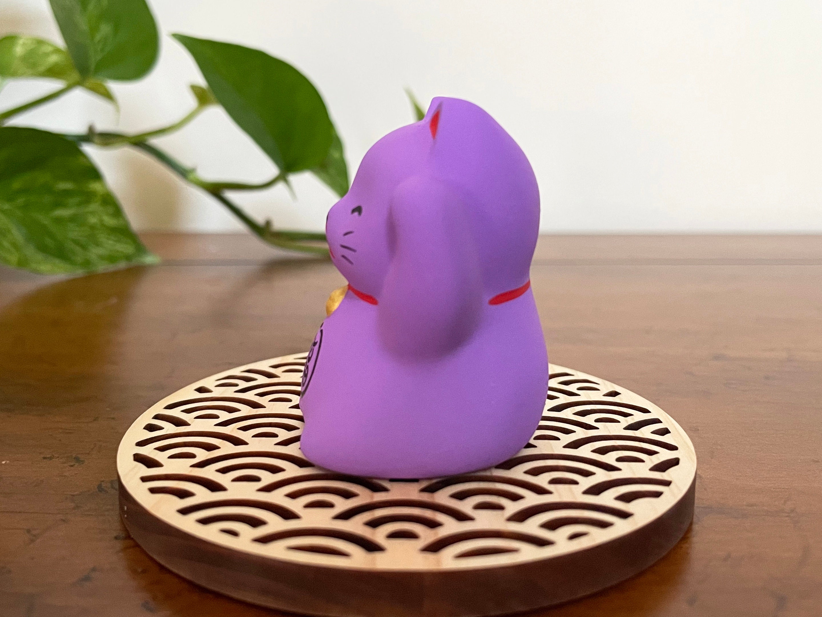 Lavender Maneki Neko: Japanese Lucky Cat Statue, Feng Shui Decor