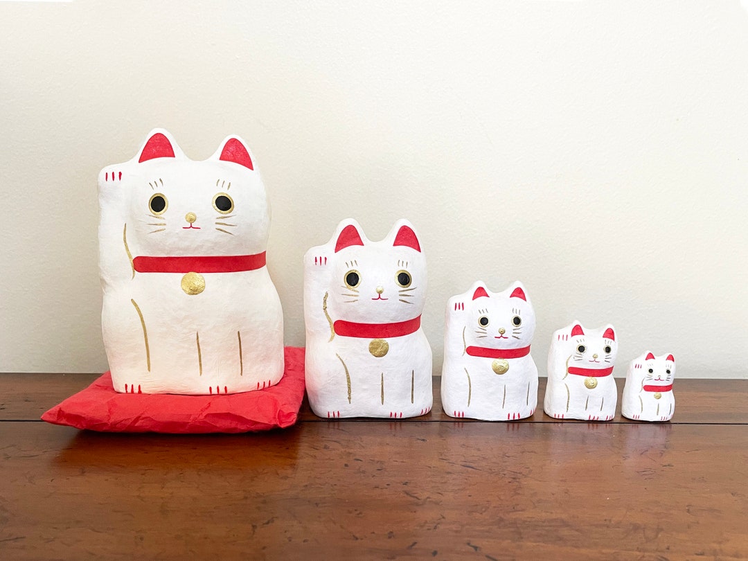Japanese Lucky Cat Statue, Maneki Neko Nesting Doll, Beckoning Waving