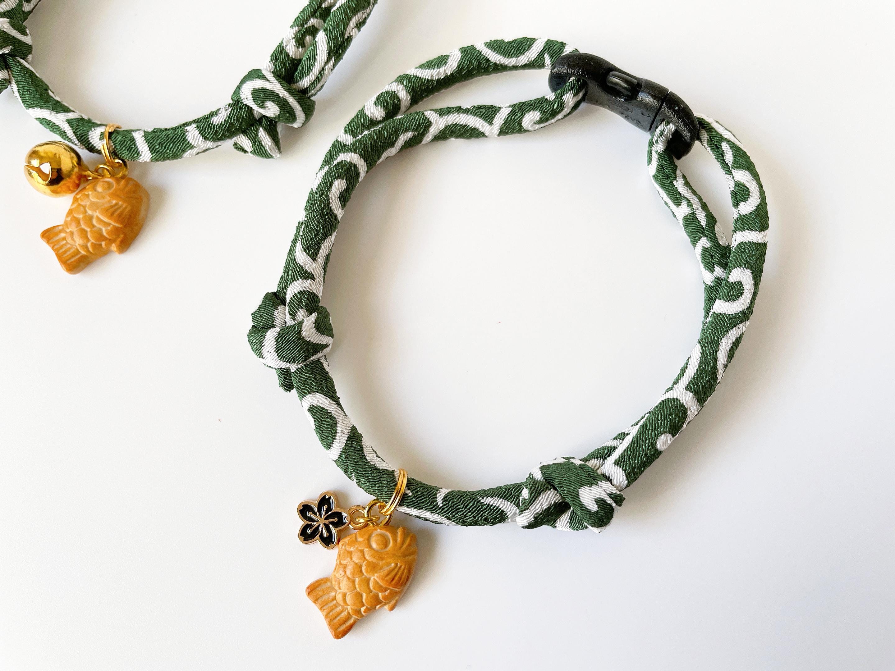 Japanese Kimono Cat Collar: Taiyaki Charm, Breakaway Buckle