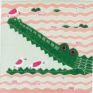 Japanese Organic Furoshiki Wrap, Crocodile Pink Green, 50x50cm