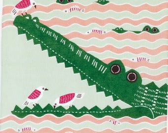 Japanese Organic Furoshiki Wrap, Crocodile Pink Green, 50x50cm