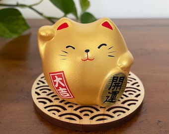 Gold Maneki Neko Statue: Japanese Lucky Cat, Office Decor - Etsy