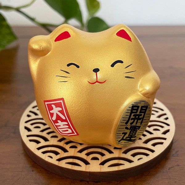 Gold Japanese Lucky Cat Statue Maneki Neko, Career Luck, Beckoning Waving Cat For Happiness, Good Luck Gift, Office Decor, Kawaii Omamori