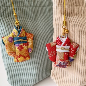 Japanese Kimono Charm, Kyoto Chirimen Fabric, Crepe Fabric, Japanese Lucky Charm, Keychain Strap, Kimono Charm for Pouch Bag, Kawaii Gifts
