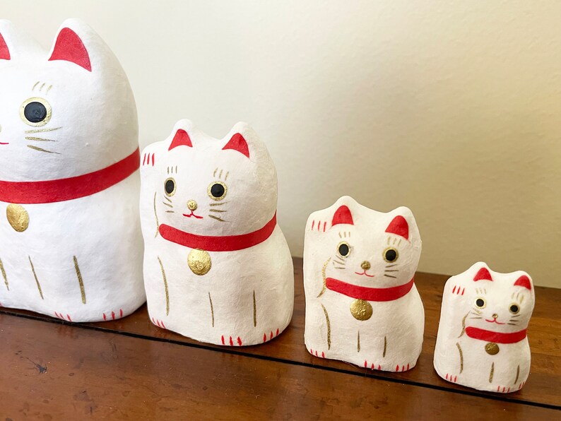 Japanese Lucky Cat Statue, Maneki Neko Nesting Doll, Beckoning Waving