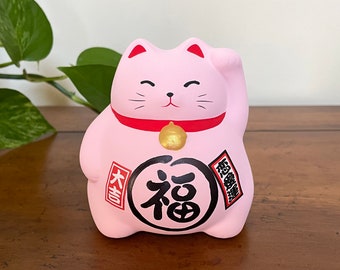 Pink Maneki Neko Lucky Cat Statue: Japanese Feng Shui Decor