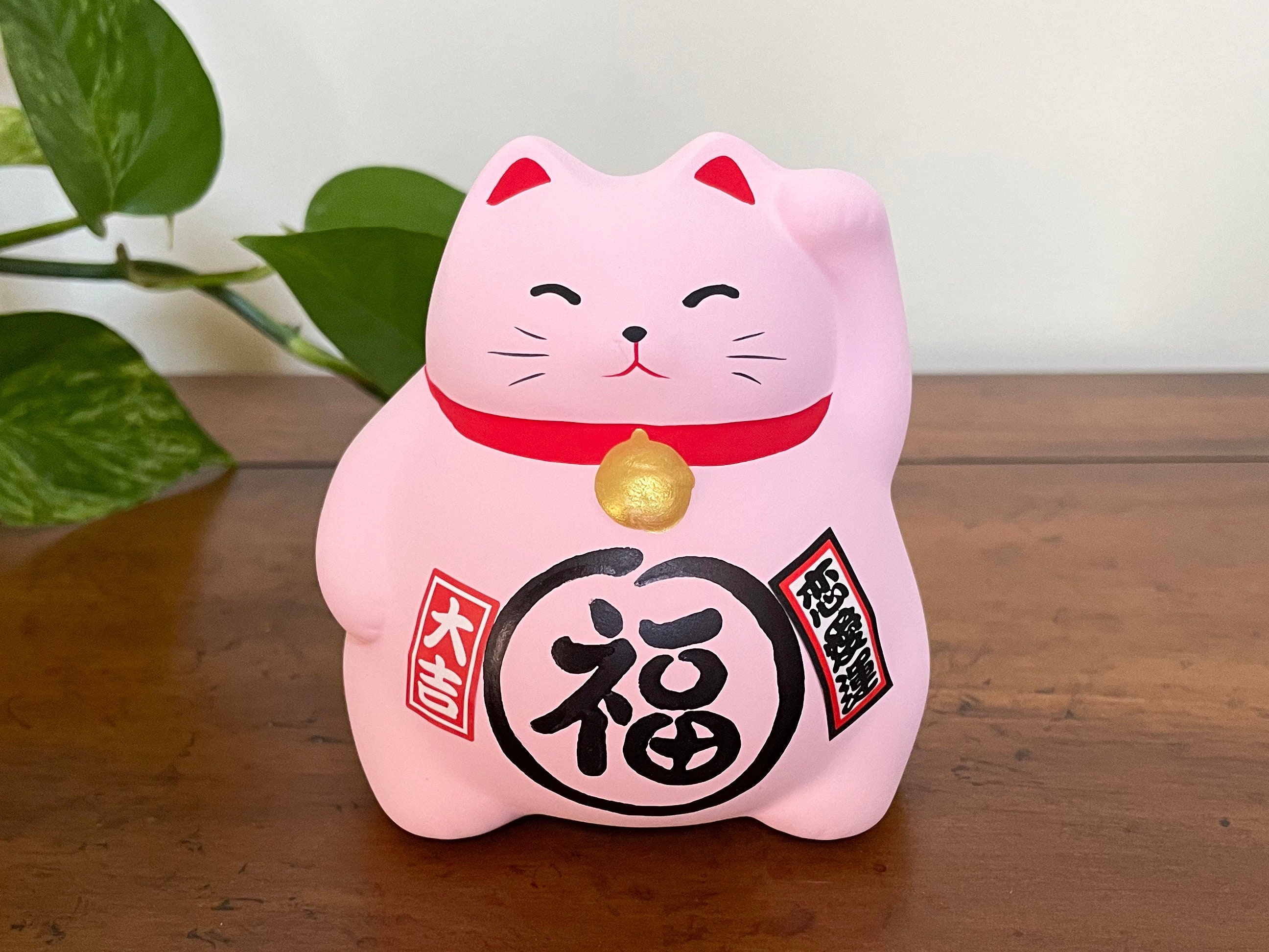 Pink Maneki Neko Lucky Cat Statue: Japanese Feng Shui Decor - Etsy