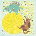 Japanese Organic Furoshiki Wrap, Cat & Yarn 50x50cm