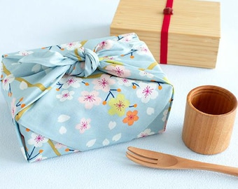 Japanese Organic Furoshiki Wrap, Cherry Blossom Blue Gray