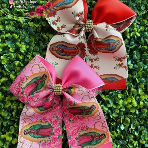 2 Virgencita hair bows. Handmade Virgin Mary hair bow. Moño de la virgen María. Set of 2 bows.