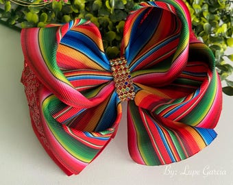 Sarape Hair Bow, Sarape Hairbow, Mexico inspired Hairbow, Girls Hair accessories, Moño con estampado de Sarape.