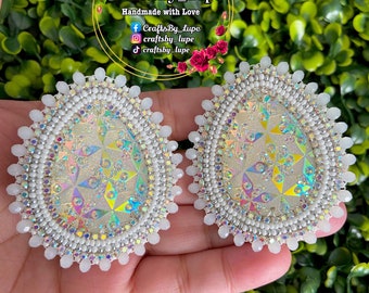Handmade Beaded Earrings with fingernail post at back.
