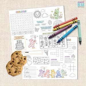 Cute Bears Activity Sheet Placemat . Printable Party Games. Birthday Coloring Pages. Bears Table Activities. Kids Entertainment PDF