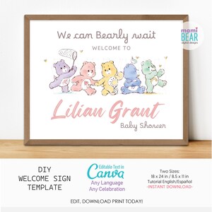 Panneau de bienvenue avec des ours mignons. Modèle imprimable modifiable Décoration pour future maman. Grossesse Grossesse Maternité Naissance Fête