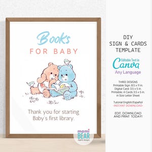 Livros de ursos fofos para bebês, placas e cartões. Decoração para futura mamãe para imprimir. Bump Gravidez Maternidade Nascimento Chá de Bebê Celebração