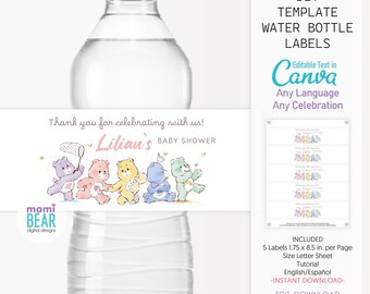 Cute Bears Water Bottle Labels. Baby Shower Editable Printable Mom to Be Decoration. Bump Pregnancy Maternity Birth Celebration