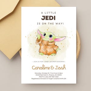 Little Jedi Baby Shower Invitation . Grogu Editable Printable Template Invite . Mom to Be Bump Pregnancy Maternity Birth Celebration