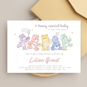 Cute Bears Baby Shower Invitation. Editable Printable Template Mom to Be Invite. Bump Pregnancy Maternity Birth Celebration
