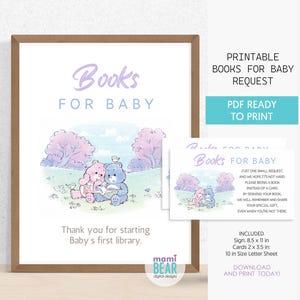 Placa de solicitação e cartões de livros de ursos fofos para bebês. Decoração para futura mamãe para imprimir. Bump Gravidez Maternidade Nascimento Chá de Bebê Celebração