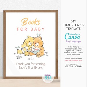 Livros de ursos fofos para bebês, placas e cartões. Decoração para futura mamãe para imprimir. Bump Gravidez Maternidade Nascimento Chá de Bebê Celebração