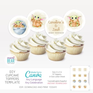 Little Jedi Grogu Cupcake Toppers . Editable Printable Template Mom to Be Decoration. Bump Pregnancy Maternity Birth Baby Shower Celebration