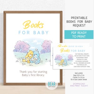 Placa de solicitação e cartões de livros de ursos fofos para bebês. Decoração para futura mamãe para imprimir. Bump Gravidez Maternidade Nascimento Chá de Bebê Celebração