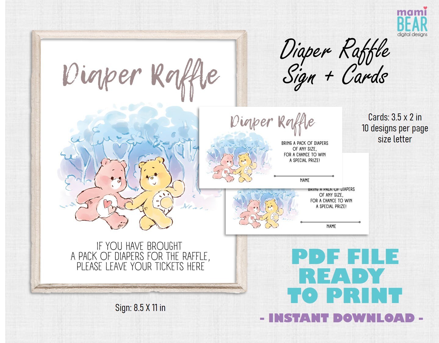 Cute Bears Diaper Raffle Sign Cards Cute Bears Baby Shower Printables