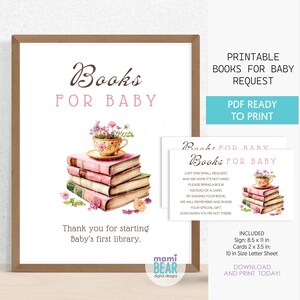 A Sweet Little Girl Books Request Sign & Cards . Pink Spring Floral Vintage Mom to Be Decoration. Pregnancy Bump Maternity Birth Baby Shower