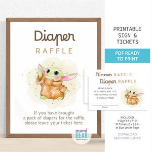 Little Jedi Grogu Diaper Raffle Sign & Tickets . Printable Mom to Be Decoration. Bump Pregnancy Maternity Birth Baby Shower Celebration