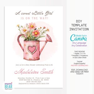 A Sweet Little Girl Baby Shower Invitation. Pink Spring Floral Vintage Mom to Be Celebration. Bump Pregnancy Maternity Birth Editable Invite