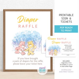 Cute Bears Diaper Raffle Sign & Tickets . Printable Mom to Be Decoration. Bump Pregnancy Maternity Birth Baby Shower Celebration