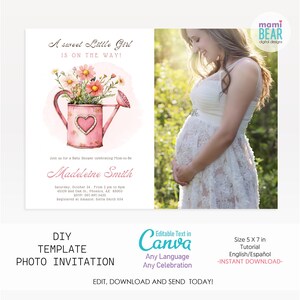 A Sweet Little Girl Baby Shower Invitation. Pink Spring Floral Vintage Mom to Be Celebration. Bump Pregnancy Maternity Birth Photo Invite