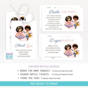 Gender Reveal Diaper Raffle Tickets, Books Request Cards, Thank You Tags Bundle . He or She, Prince or Princess . Parents to Be Party
