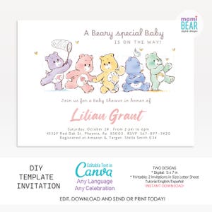 Cute Bears Baby Shower Invitation . Editable Printable Template Mom to Be Invite . Bump Pregnancy Maternity Birth Celebration