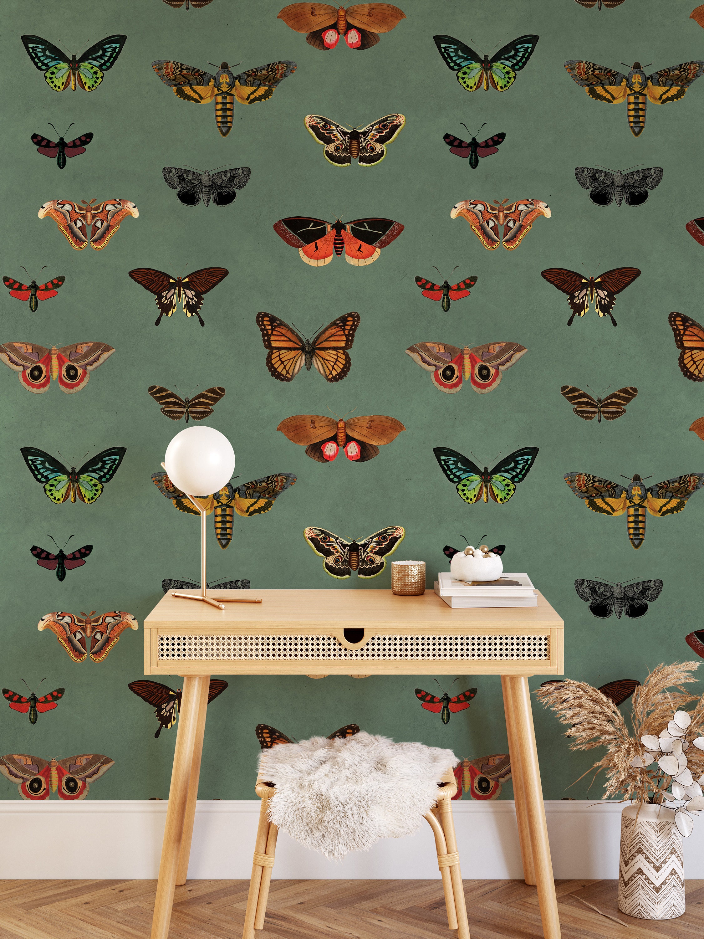Butterfly Wallpaper Botanical Pattern Nature Wall Décor 