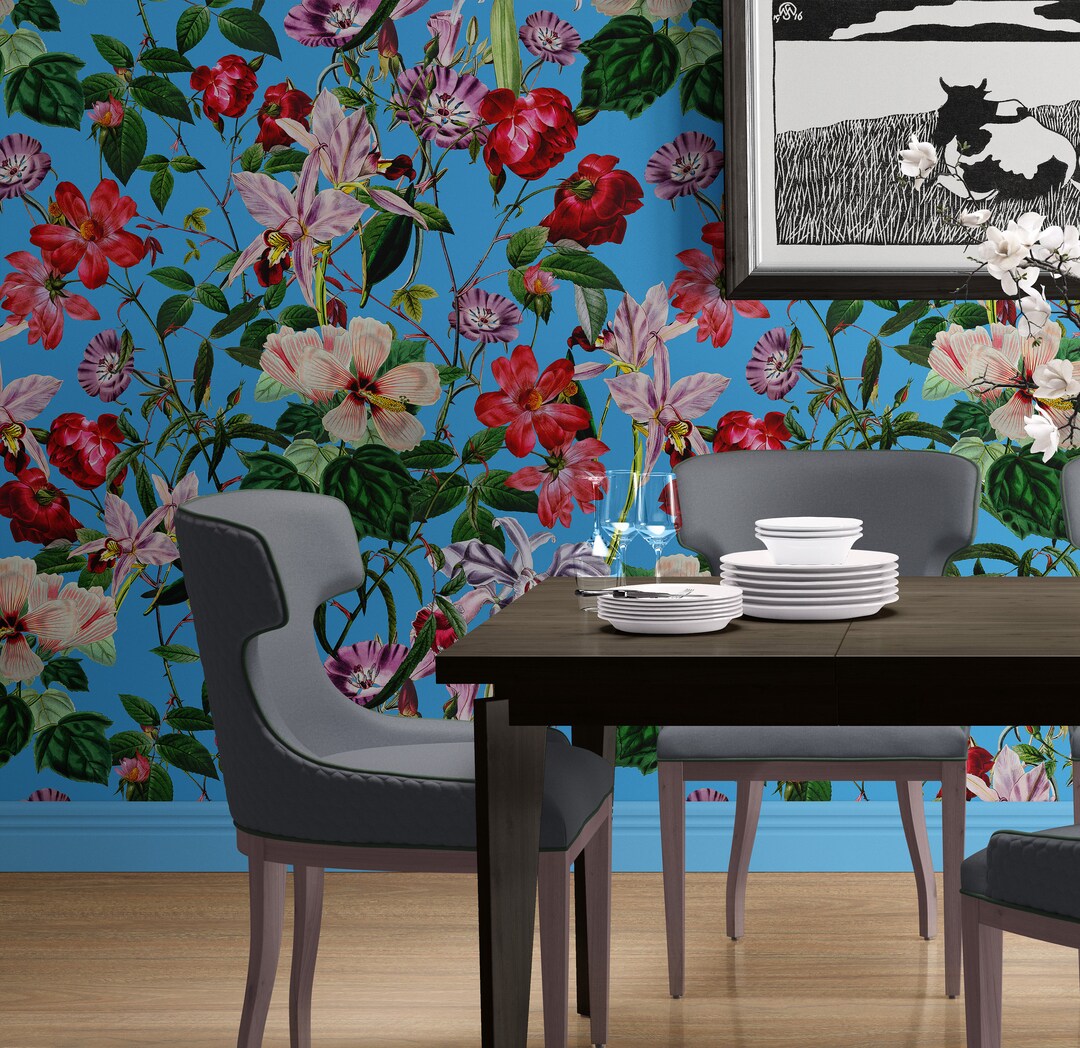 Removable Wallpaper. Designer Floral Wallpaper. Luxury Wall Etsy