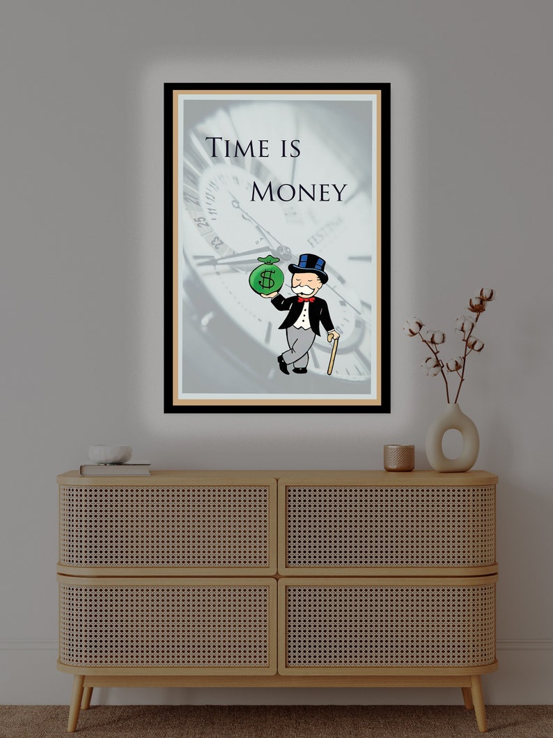 LED Light Box Frame. Monopoly Man. Time is Money. Wall Decor. Office
