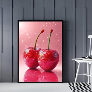 Disco Cherry Wall Art Print – Cute Cherry Poster, Trendy Aesthetic Fruit Decor, Pink Red Cherry Digital Download, Fun Wall Art