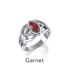 Celtic Knotwork Garnet Sterling Silver Ring, Size 7