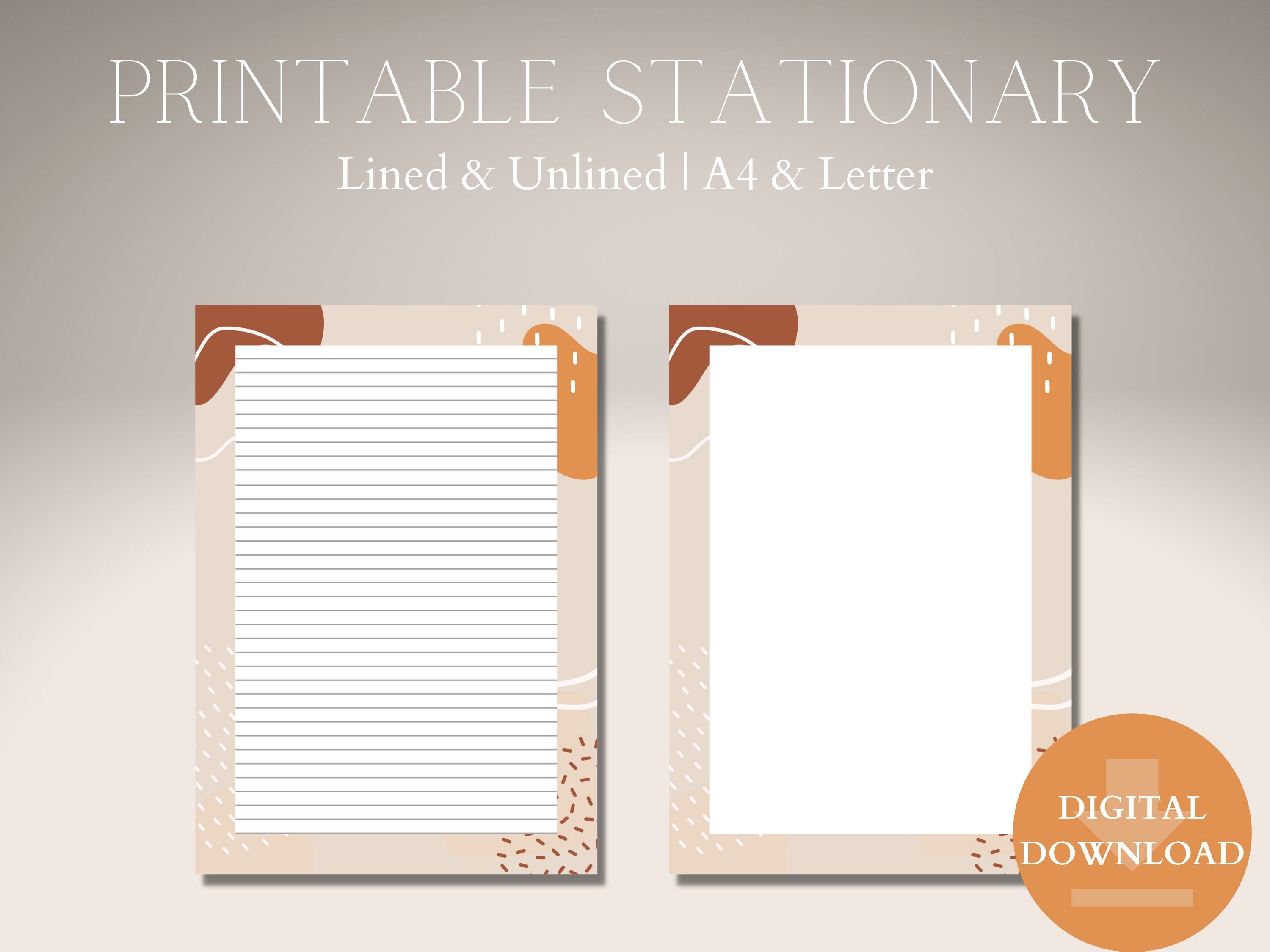 Printable Organic Neutral Letter Writing Paper Digital Download Lined ...
