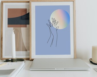 Digital Print Wall Art of Hands with Gradient Sphere - Wall Decor Digital Downloadable Art for Home, Office, Dorm- Housewarming Gift
