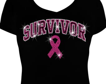 Cancer Ribbon Survivor  Rhinestone Mega Bling Shirt