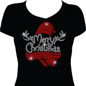 Merry Christmas Hat Rhinestone Mega Bling Shirt