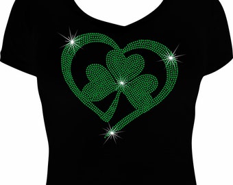 St. Patrick's Day Love Shamrock Rhinestone Mega Bling Shirt