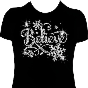 Christmas Believe Rhinestone Mega Bling  Shirt