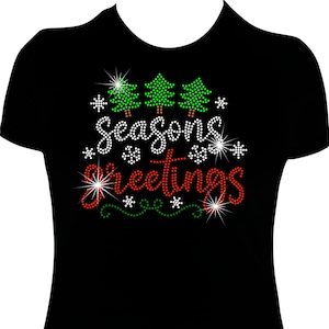 Christmas Seasons Greetings Rhinestone Mega Bling Shirt